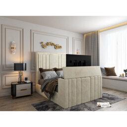 Atom Upholstered Soft Velvet  Cream Tv Bespoke Bed Frame - thumbnail 1