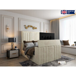 Atom Upholstered Soft Velvet  Cream Tv Bespoke Bed Frame - thumbnail 7