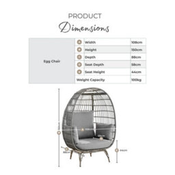 Furniturebox Uk Beige Rattan Garden Egg Chair In Pe Resin Rattan For Outdoors And 15Cm Luxuriously Thick Taupe Cushions - thumbnail 6