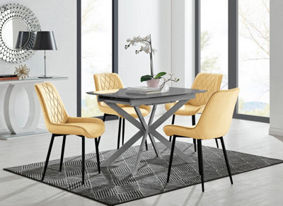 Furniturebox Uk Lira 100Cm Grey Metal Extending Dining Table & 4 Mustard Pesaro Black Leg Chairs - image 1
