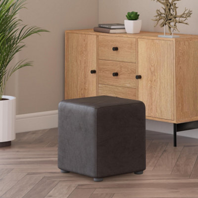 Dark Brown Aged Leather Italian Leather Cube Seat Handmade Uk By Footstools Direct - image 1
