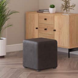 Dark Brown Aged Leather Italian Leather Cube Seat  Handmade Uk By Footstools Direct