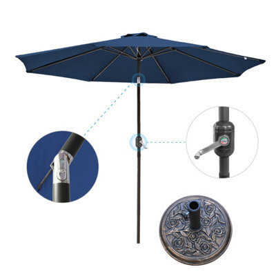 VRUC Outdoor 3M Parasol - Crank Up & Tilt Garden Parasol Umbrella Blue And Base - image 1