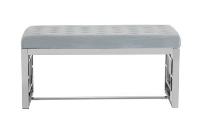 Orsina Stylish Powder Blue Velvet And Silver Bench, Luxe Bench For Outdoor, Accent Dining Bench For Diningroom - image 1