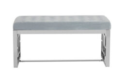 Orsina Stylish Powder Blue Velvet And Silver Bench, Luxe Bench For Outdoor, Accent Dining Bench For Diningroom