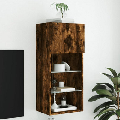 Berkfield Tv Cabinet With Led Lights Smoked Oak 40.5X30X90 Cm - image 1
