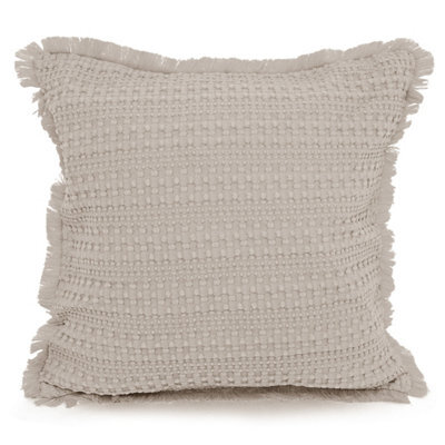 Velosso Shabby Chic Waffle Cotton Cushion, Decorative Sofa Throw Cushion With Zip Closure - Beige