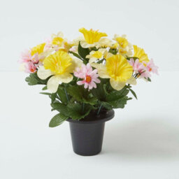 Homescapes Set Of 2 Daisy & Daffodil Artificial Flowers In Grave Pot - thumbnail 3