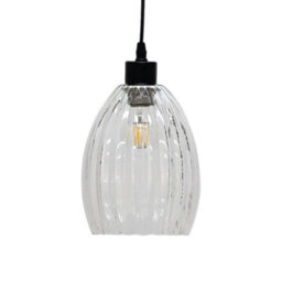 First Choice Lighting Set Of 2 Birch - Clear Fluted Glass With Black Pendant Fittings - thumbnail 3