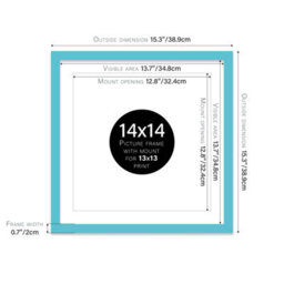 "14X14"" Turquoise Picture Frame - 14X14"" Square Frame With 13X13"" Mount For 14X14""/13X13"" Pictures Vintage Style Thin Edge, 1 Pack" - thumbnail 2