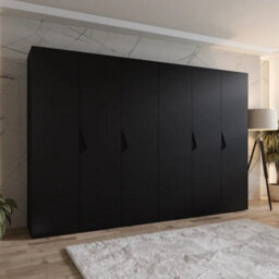 Arte Sandi I Hinged Door Wardrobe 300Cm - Black Contemporary Six-Door Wardrobe With Organised Storage And Soft-Close Doors - thumbnail 1