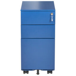 Wyld And Coco Blue Metal Lockable Cabinet With 3 Adjustable Shelves, Key Lock And Castors, 300 X 450 X 600 mm - thumbnail 1
