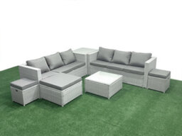 Fimous Rattan Garden Outdoor Furniture Set 9 Seater Rattan Garden Sofa Set 3 Stools Side Table Light Grey - thumbnail 2