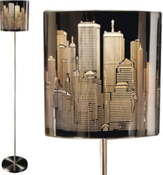 New York Skyline Design Floor Lamp - Freestanding Chrome & Stainless Steel Light For Home Or Office - H136 X 20Cm Diameter