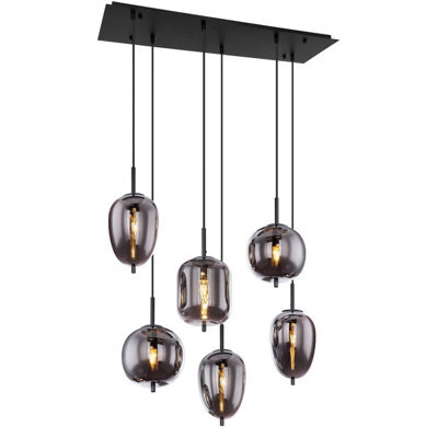 Luminosa Lighting Luminosa Blacky Cluster Pendant Ceiling Light Black Smoke Glass Shade 6X E14 - image 1