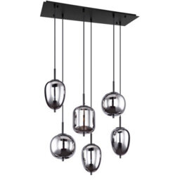 Luminosa Lighting Luminosa Blacky Cluster Pendant Ceiling Light Black Smoke Glass Shade 6X E14 - thumbnail 2