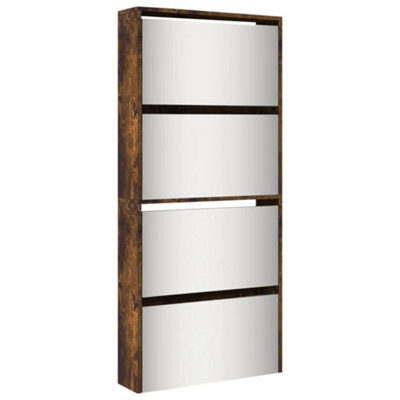 Berkfield Modern Shoe Cabinet With Mirror 4-Layer Smoked Oak 63X17X134 Cm