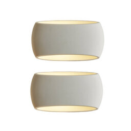 2X Harper Living Wall Lights, Indoor Wall Sconce Lamp With White Oval Ceramic Shade, Plaster Wall Light For Bedroom, Living Room