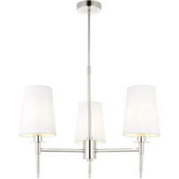 Loops Multi Arm Hanging Ceiling Pendant Light - Bright Nickel Plate & Vintage White Fabric Shade - 3 X 6W Led E14