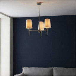 Loops Multi Arm Hanging Ceiling Pendant Light - Bright Nickel Plate & Vintage White Fabric Shade - 3 X 6W Led E14 - thumbnail 4