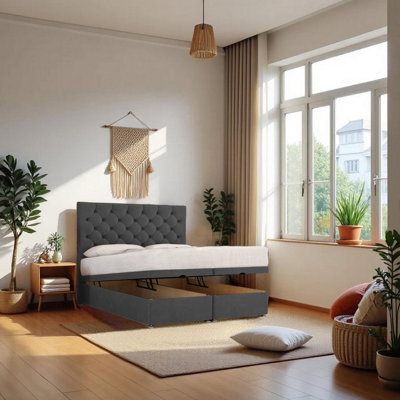 "Knight Sleep End Opening Ottoman Bed Charcoal Plush 3Ft With Mattress & 24""headboard -Single" - image 1