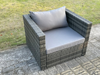 Fimous Outdoor Rattan Single Sofa Chair Garden Furniture With Seat And Back Cushion Dark Grey Mixed - image 1
