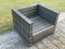 Fimous Outdoor Rattan Single Sofa Chair Garden Furniture With Seat And Back Cushion Dark Grey Mixed - thumbnail 4
