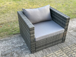 Fimous Outdoor Rattan Single Sofa Chair Garden Furniture With Seat And Back Cushion Dark Grey Mixed - thumbnail 1