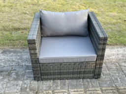 Fimous Outdoor Rattan Single Sofa Chair Garden Furniture With Seat And Back Cushion Dark Grey Mixed - thumbnail 3