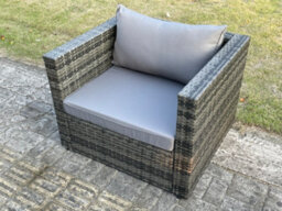 Fimous Outdoor Rattan Single Sofa Chair Garden Furniture With Seat And Back Cushion Dark Grey Mixed - thumbnail 2