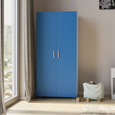 Urbn-Living Blue 130Cm 2 Door Kids Wardrobe W/ Metal Hanging Rail Childrens Bedroom Storage - image 1