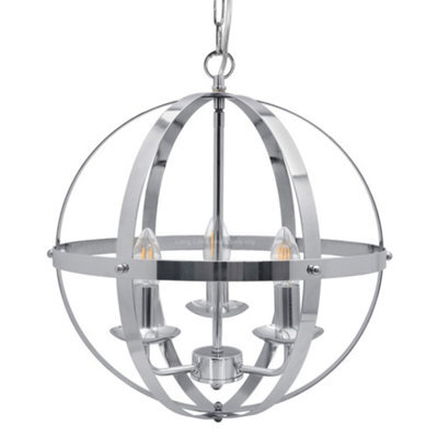 Long Life Lamps Company Industrial Ceiling 3 Light Globe Pendant Light Chrome Chained Lantern H3090 - image 1