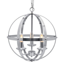 Long Life Lamps Company Industrial Ceiling 3 Light Globe Pendant Light Chrome Chained Lantern H3090 - thumbnail 3