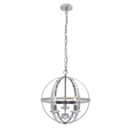 Long Life Lamps Company Industrial Ceiling 3 Light Globe Pendant Light Chrome Chained Lantern H3090 - thumbnail 4