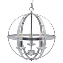 Long Life Lamps Company Industrial Ceiling 3 Light Globe Pendant Light Chrome Chained Lantern H3090 - thumbnail 1