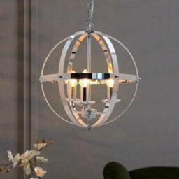 Long Life Lamps Company Industrial Ceiling 3 Light Globe Pendant Light Chrome Chained Lantern H3090 - thumbnail 7