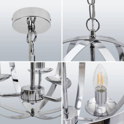 Long Life Lamps Company Industrial Ceiling 3 Light Globe Pendant Light Chrome Chained Lantern H3090 - thumbnail 6