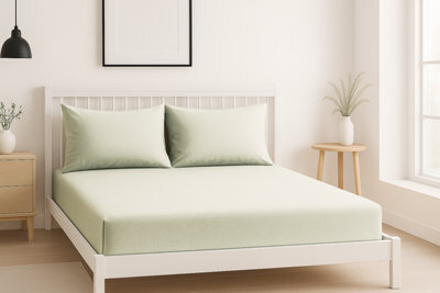 Luxury 200Tc Soft Touch Fitted Sheet Bed Linen 40Cm Extra Deep Skirt Cream - image 1
