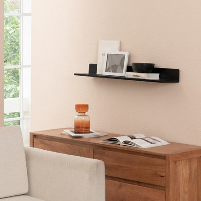MH London Yung Solid Wood Wall Shelf Living Bedroom Kitchen Wall Mounted Floating Shelves In Black - Large - image 1
