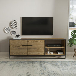 Decorotika Polka Tv Stand Tv Unit For Tvs Up To 72 Inch Black And Oud - thumbnail 1