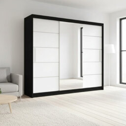 Alba Sliding Wardrobe With Mirror Stylish And Functional Storage Body Black Front White - thumbnail 1