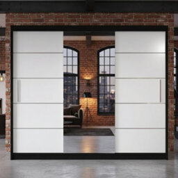 Alba Sliding Wardrobe With Mirror Stylish And Functional Storage Body Black Front White - thumbnail 2