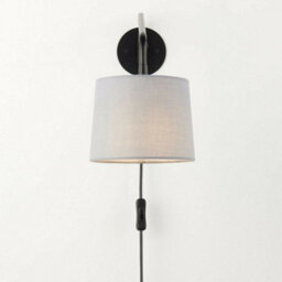 Adjustable Swing Arm Wall Light Matt Black & Grey Fabric Shade Mains Plug In - thumbnail 4