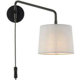 Adjustable Swing Arm Wall Light Matt Black & Grey Fabric Shade Mains Plug In - thumbnail 3
