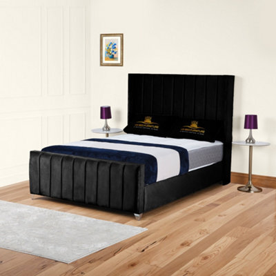 UKBEDFURNITURE Empire Wingback Black Plush Valvet Upholstered Gas Lift Ottoman Storage Bed With 10 Inch Orthopedic Mattres - 48 Inch Headboard - image 1