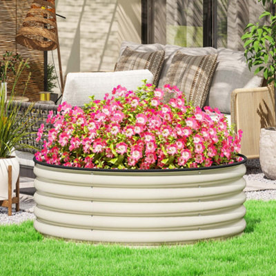Outsunny Galvanised Planter With Gloves, 120 X 120 X 43Cm, Cream White - image 1