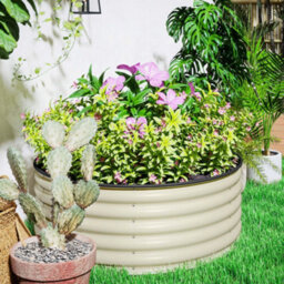 Outsunny Galvanised Planter With Gloves, 120 X 120 X 43Cm, Cream White - thumbnail 8