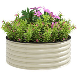 Outsunny Galvanised Planter With Gloves, 120 X 120 X 43Cm, Cream White - thumbnail 2