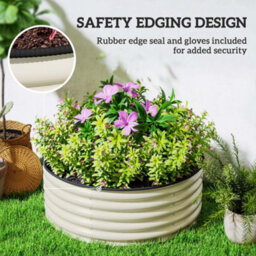Outsunny Galvanised Planter With Gloves, 120 X 120 X 43Cm, Cream White - thumbnail 6