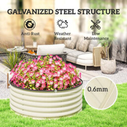 Outsunny Galvanised Planter With Gloves, 120 X 120 X 43Cm, Cream White - thumbnail 5